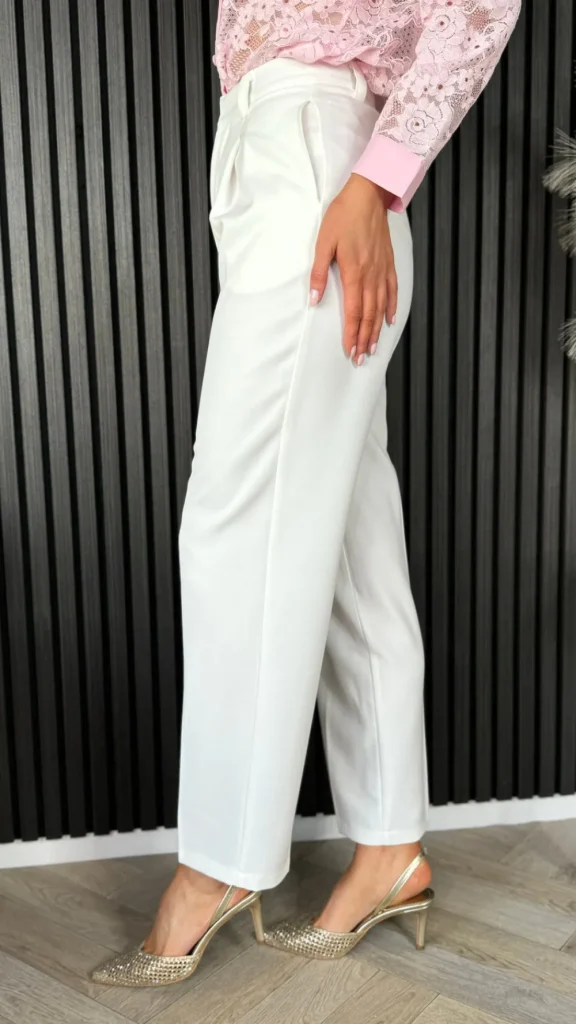 FEELKOO Trousers^Petra White Straight Leg Trousers