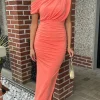 AX PARIS Fitted Dresses | Going Out Dresses^Presley Peach Off The Shoulder Draped Top Midi Dress