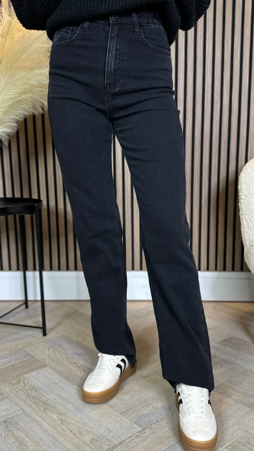 quest_black_straight_leg__7.webp REDIAL Jeans^Quest Black Straight Leg Frayed Hem Pocket Detail Jeans