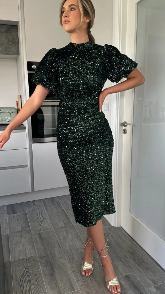 VERA LUCY Fitted Dresses | Going Out Dresses^Rachelle Green Sequin Bow Back Detail Midi Dress