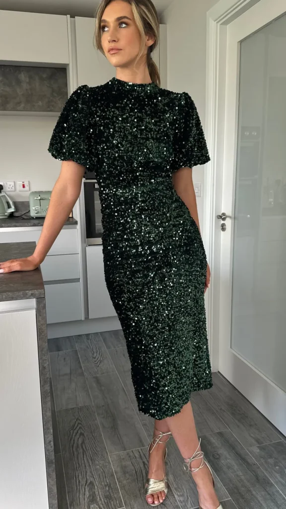 VERA LUCY Fitted Dresses | Going Out Dresses^Rachelle Green Sequin Bow Back Detail Midi Dress
