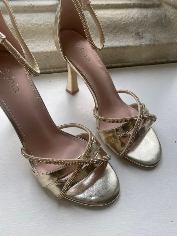 JOIA Heels^Raelle Gold Diamante Strappy Stiletto Sandals