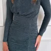 AX PARIS Fitted Dresses | Going Out Dresses^Ramsey Teal Glitter Long Sleeve Ruched Bodycon Midi Dress
