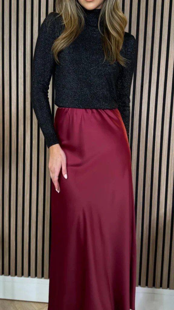 LORAINE Skirts & Shorts^Raquel Burgundy Satin Slip Skirt