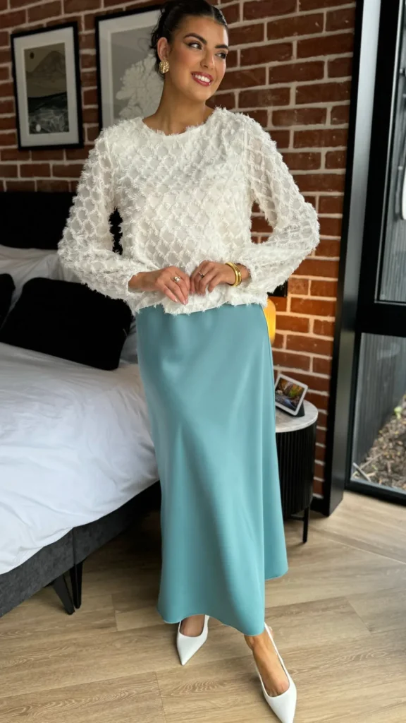 LORAINE Skirts & Shorts^Raquel Duck-Egg Satin Slip Skirt