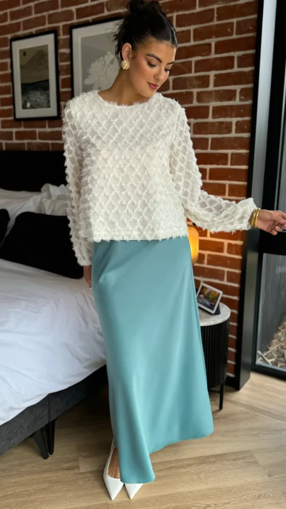 LORAINE Skirts & Shorts^Raquel Duck-Egg Satin Slip Skirt