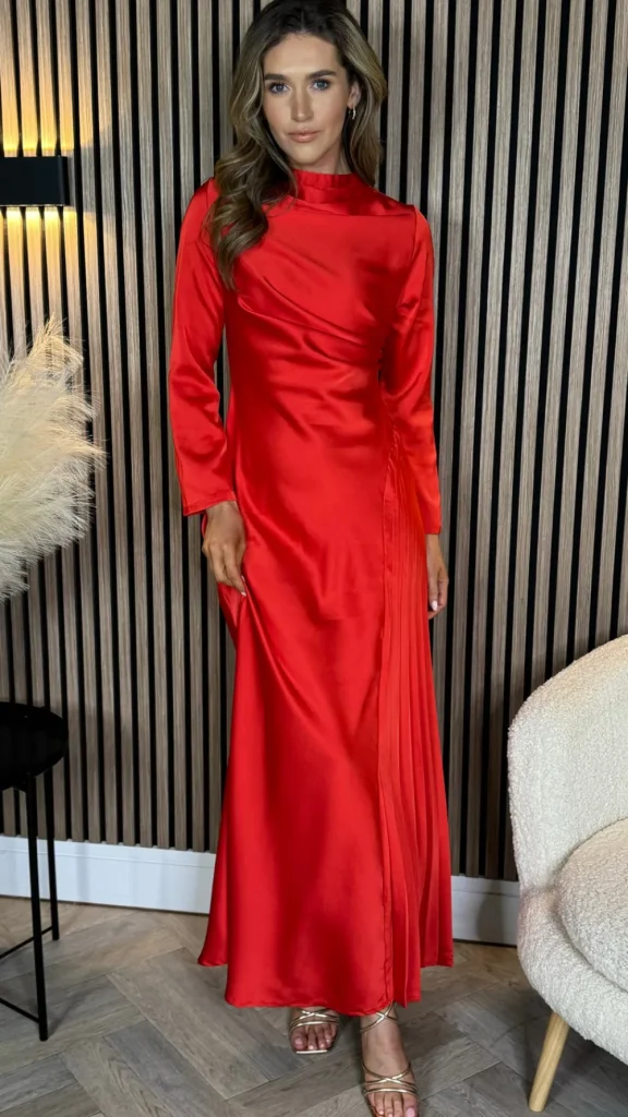 JCD KOOLOOK Going Out Dresses | Occasion Dresses^Rayne Red Ruched High Neck Midi Dress