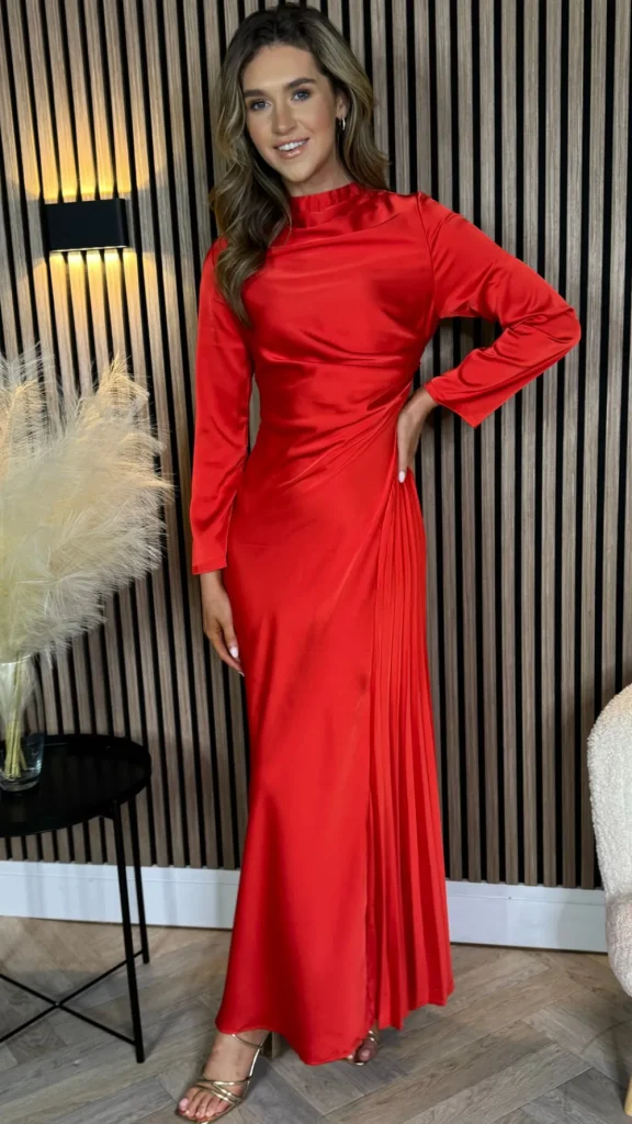 JCD KOOLOOK Going Out Dresses | Occasion Dresses^Rayne Red Ruched High Neck Midi Dress