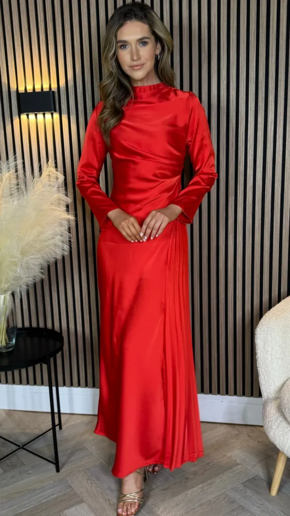 JCD KOOLOOK Going Out Dresses | Occasion Dresses^Rayne Red Ruched High Neck Midi Dress