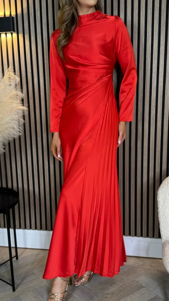 JCD KOOLOOK Going Out Dresses | Occasion Dresses^Rayne Red Ruched High Neck Midi Dress