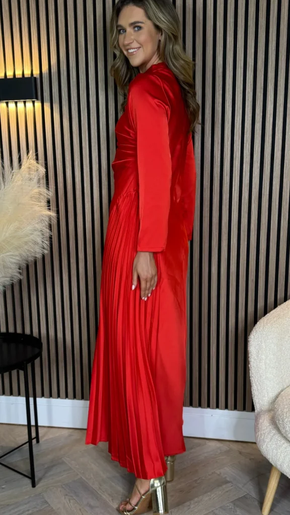 JCD KOOLOOK Going Out Dresses | Occasion Dresses^Rayne Red Ruched High Neck Midi Dress