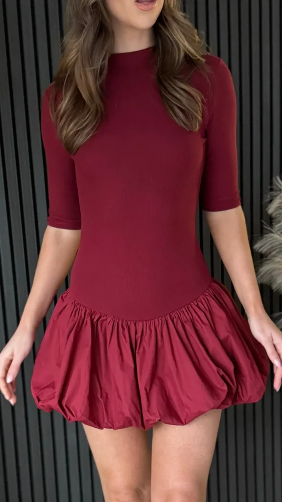 TIMELY Fitted Dresses | Going Out Dresses^Rebecca Burgundy High Neck Mini Dress