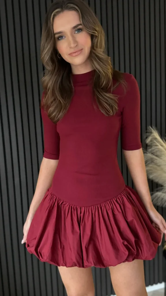 TIMELY Fitted Dresses | Going Out Dresses^Rebecca Burgundy High Neck Mini Dress