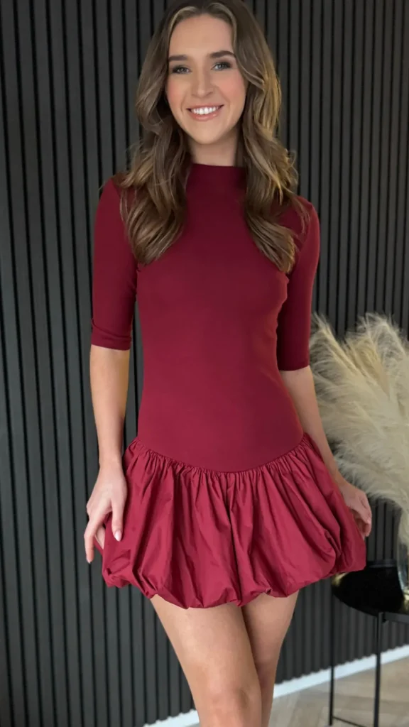 TIMELY Fitted Dresses | Going Out Dresses^Rebecca Burgundy High Neck Mini Dress