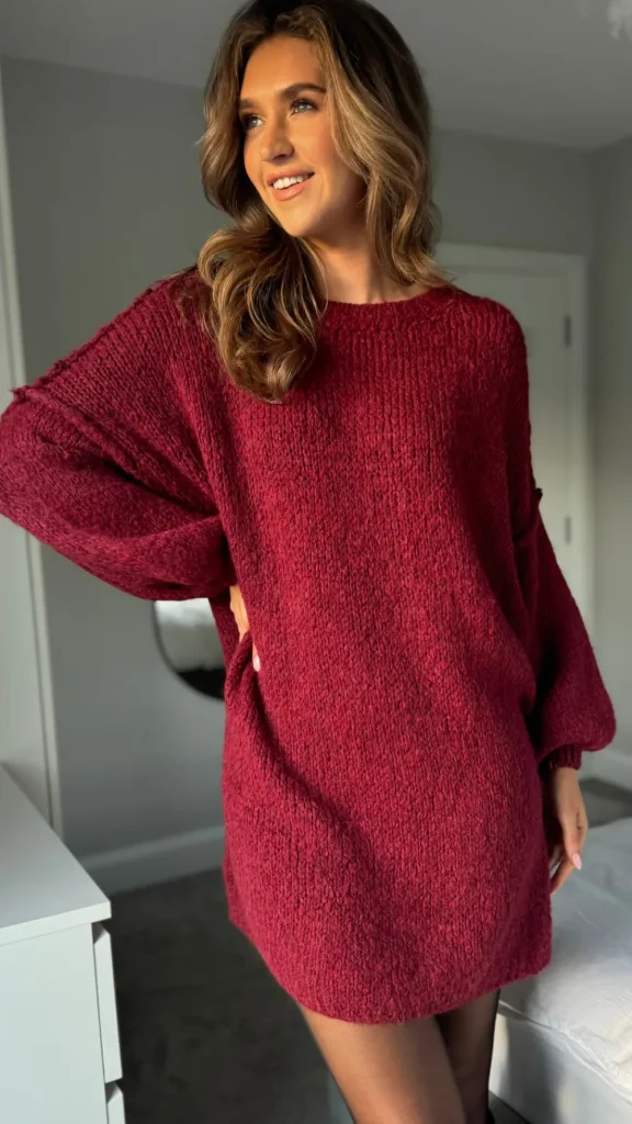 LOVIKA Knitwear | Day Dresses^Renae Burgundy Chunky Knit Jumper Dress