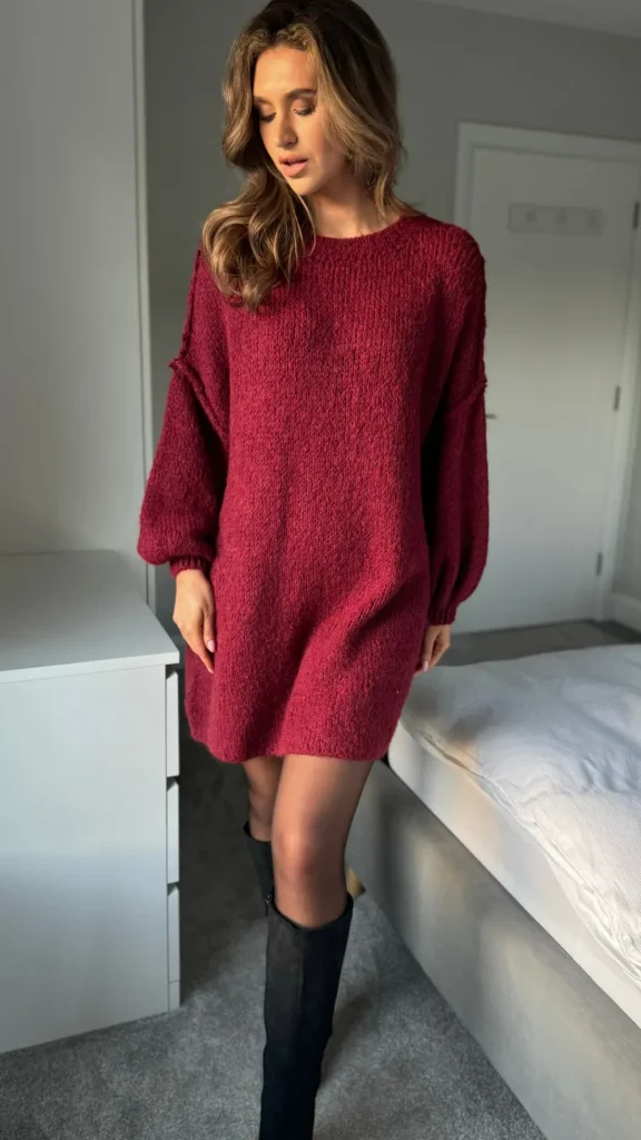 LOVIKA Knitwear | Day Dresses^Renae Burgundy Chunky Knit Jumper Dress