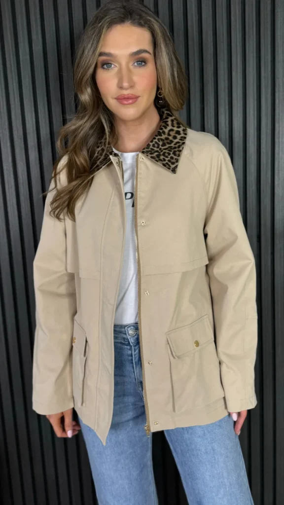 COPPEROSE Coats & Jackets^Reya Beige Leopard Collar Oversized Jacket