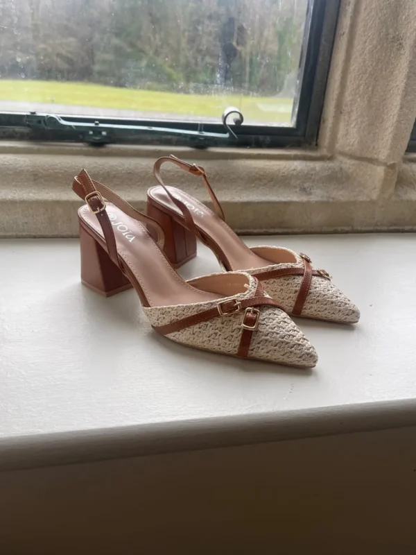 JOIA Heels^Rhianne Beige Block Heel Slingback Shoes