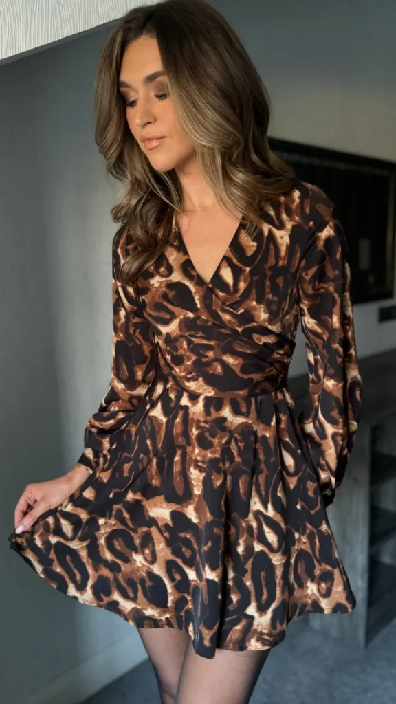 GIRL IN MIND Day Dresses | Going Out Dresses^Rhona Beige & Black Abstract Wrap Detail Skater Mini Dress