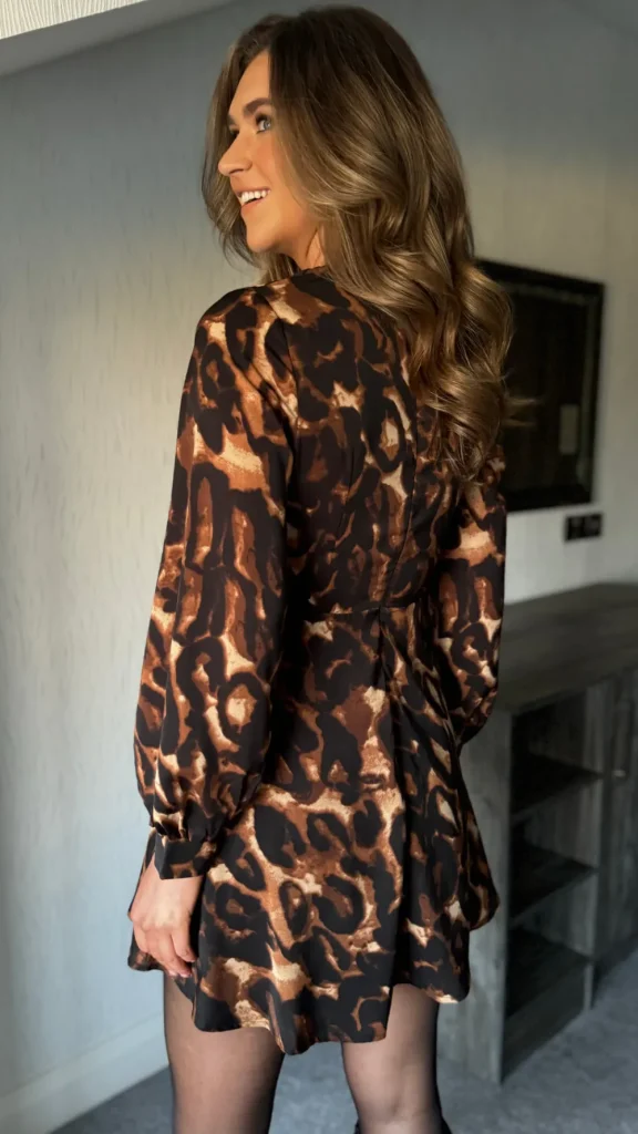 GIRL IN MIND Day Dresses | Going Out Dresses^Rhona Beige & Black Abstract Wrap Detail Skater Mini Dress