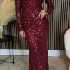 VERA LUCY Fitted Dresses | Going Out Dresses^Rio Red Sequin Detail Off Shoulder Long Sleeve Maxi Dress