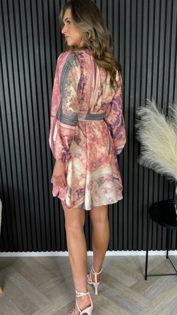 TIMELY Going Out Dresses | Occasion Dresses^Riona Pink & Green Printed Wrap Style Mini Dress