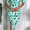 COPPEROSE Fitted Dresses | Going Out Dresses^Robyn Green Printed Knot Detail Midi Dress