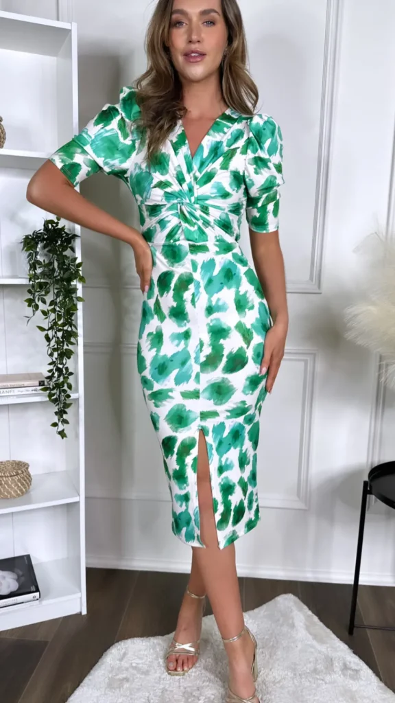 COPPEROSE Fitted Dresses | Going Out Dresses^Robyn Green Printed Knot Detail Midi Dress