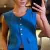 UNIKA Tops^Rosabel Royal Blue Button Down Waistcoat