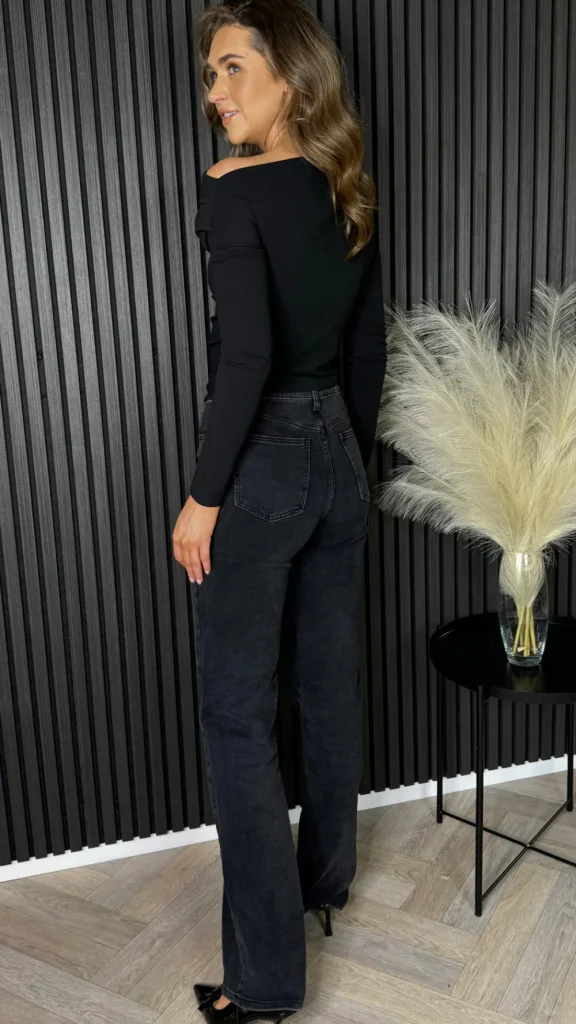 GIRL IN MIND Tops^Safiya Black Asymmetric Neckline Long Sleeve Top