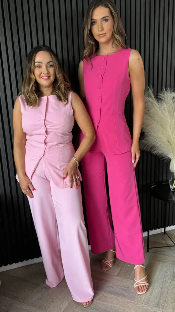 COPPEROSE Co-ords^Samantha Fuchsia Trousers & Longline Waistcoat Co Ord