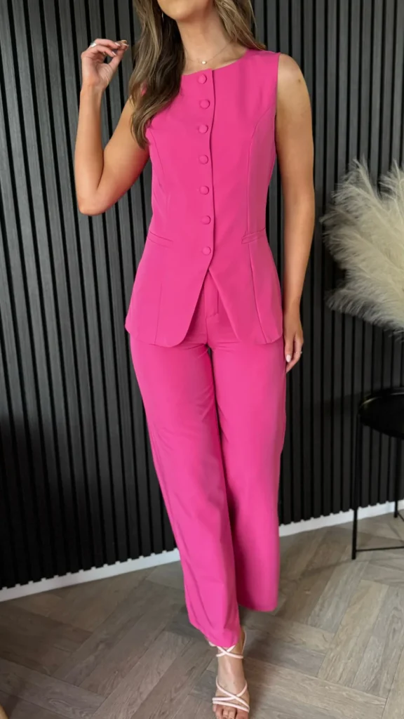 COPPEROSE Co-ords^Samantha Fuchsia Trousers & Longline Waistcoat Co Ord
