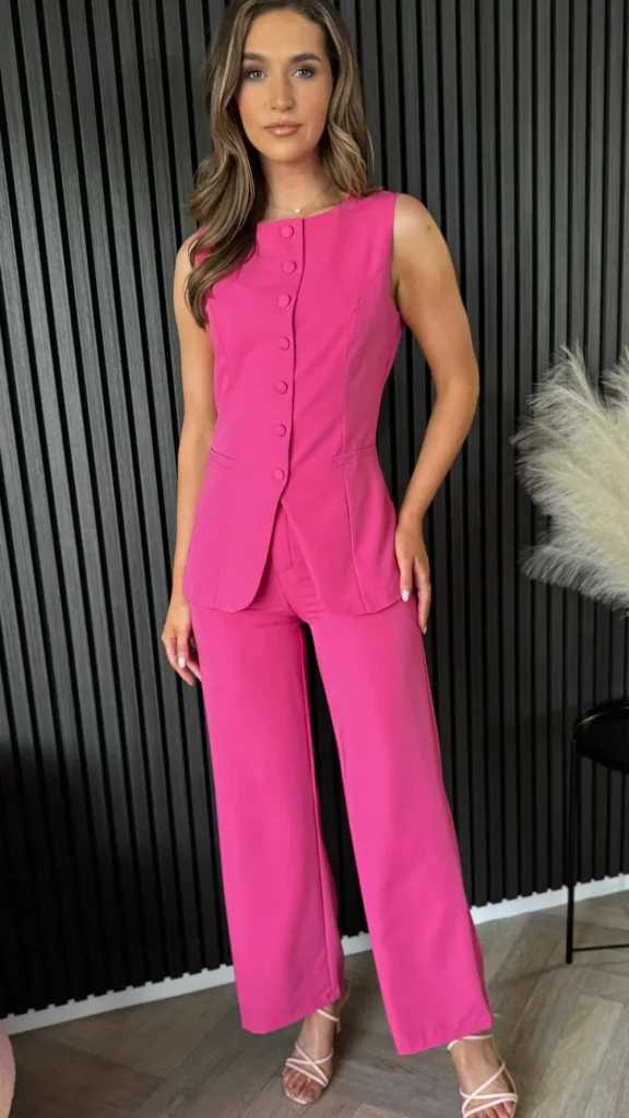 COPPEROSE Co-ords^Samantha Fuchsia Trousers & Longline Waistcoat Co Ord