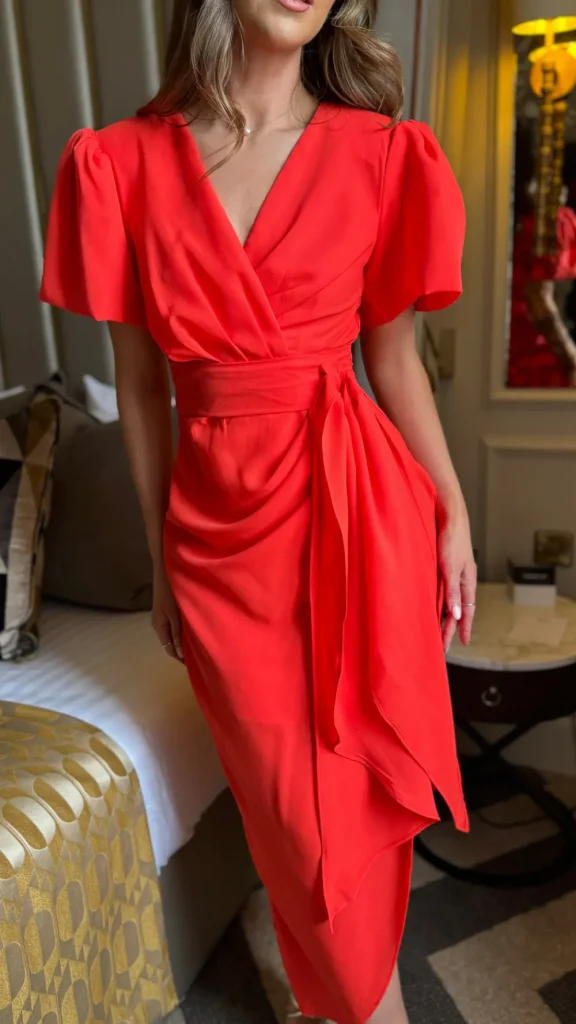 GIRL IN MIND Going Out Dresses | Occasion Dresses^Saoirse Orange Puff Sleeve Wrap Front Midi Dress