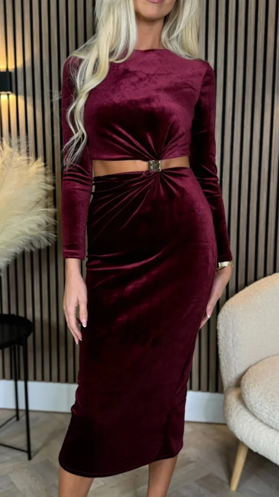 COPPEROSE Going Out Dresses | Occasion Dresses^Saskia Burgundy Cut Out Detail Midi Dress