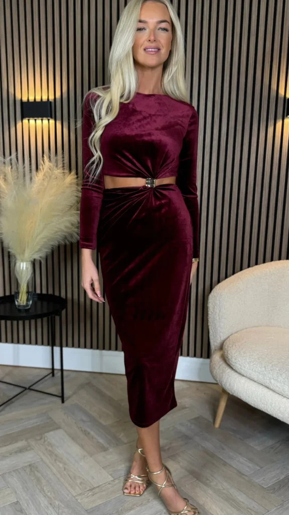 COPPEROSE Going Out Dresses | Occasion Dresses^Saskia Burgundy Cut Out Detail Midi Dress