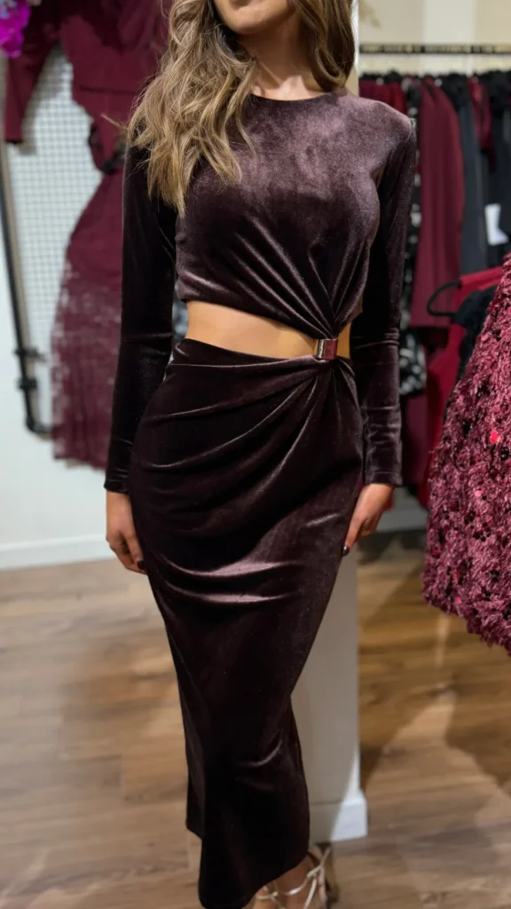 COPPEROSE Going Out Dresses | Occasion Dresses^Saskia Chocolate Brown Cut Out Detail Midi Dress