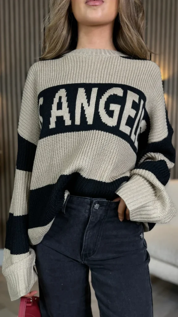 COPPEROSE Knitwear^Sawyer Beige & Black Printed Jumper