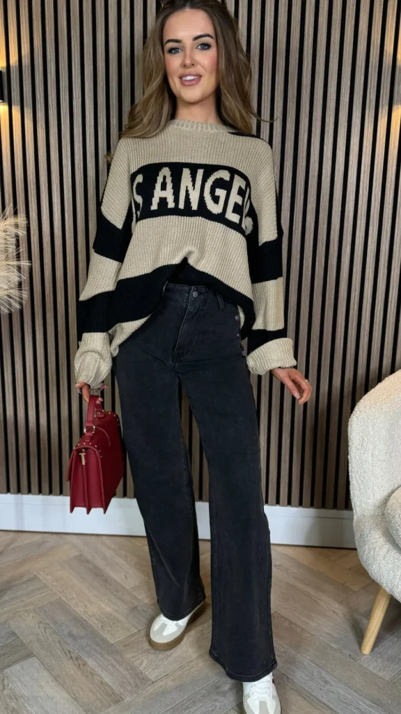 COPPEROSE Knitwear^Sawyer Beige & Black Printed Jumper