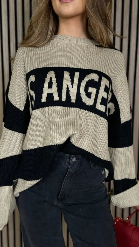 COPPEROSE Knitwear^Sawyer Beige & Black Printed Jumper