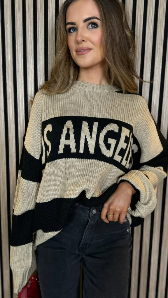 COPPEROSE Knitwear^Sawyer Beige & Black Printed Jumper