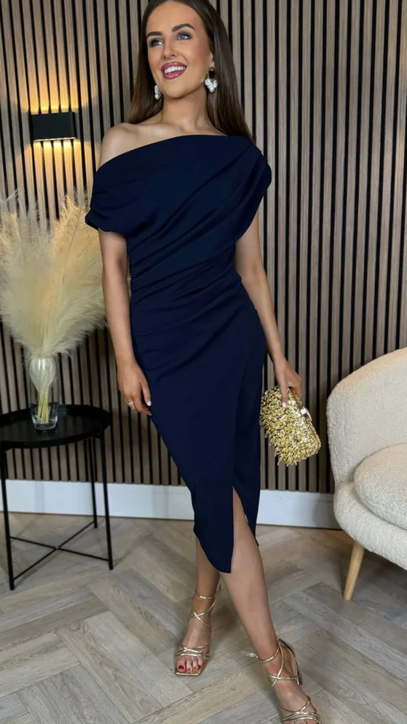 GIRL IN MIND Fitted Dresses | Going Out Dresses^Scarlett Navy Asymmetric Midi Dress