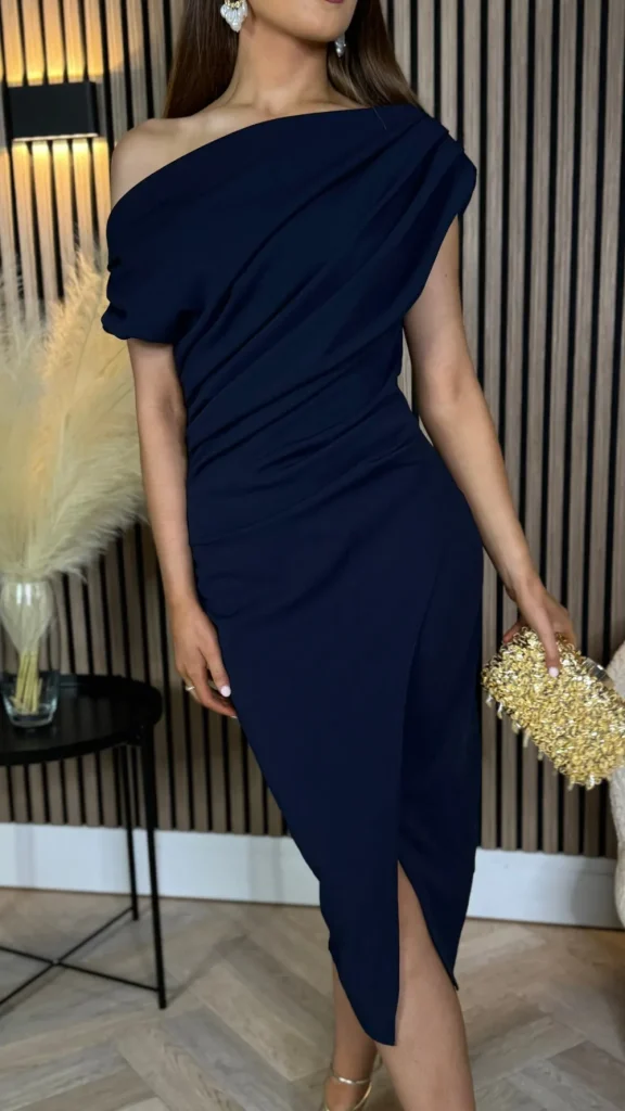 GIRL IN MIND Fitted Dresses | Going Out Dresses^Scarlett Navy Asymmetric Midi Dress