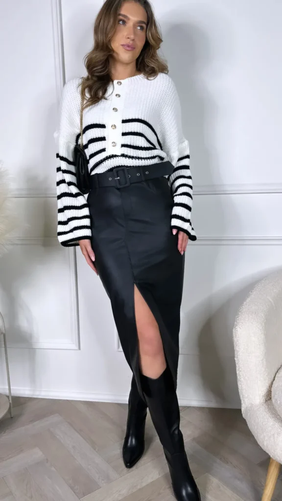 PROMISE Skirts & Shorts^Scotia Black Faux Leather Midi Skirt