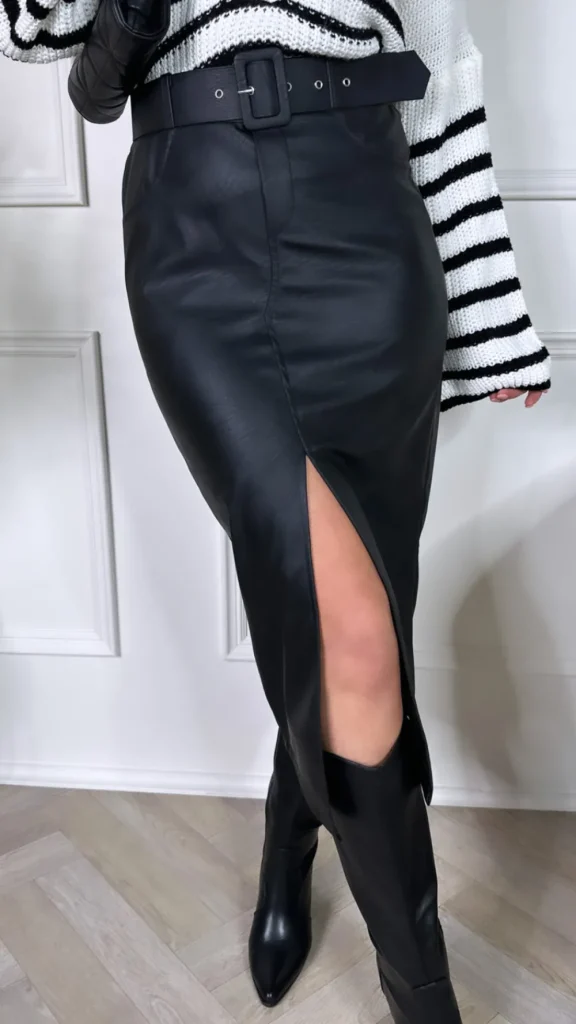 PROMISE Skirts & Shorts^Scotia Black Faux Leather Midi Skirt