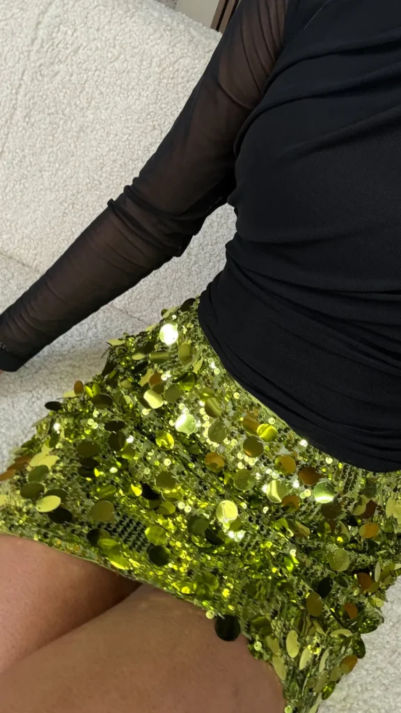 BABEZ LONDON Skirts & Shorts^Shaina Olive Green Sequin Disc Mini Skirt