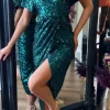 GIRL IN MIND Going Out Dresses | Occasion Dresses^Shalima Green Sequin Wrap Over Maxi Dress