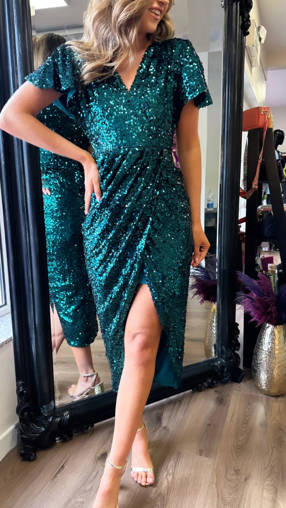 shalima_green_sequin_wrap_1.webp GIRL IN MIND Going Out Dresses | Occasion Dresses^Shalima Green Sequin Wrap Over Maxi Dress
