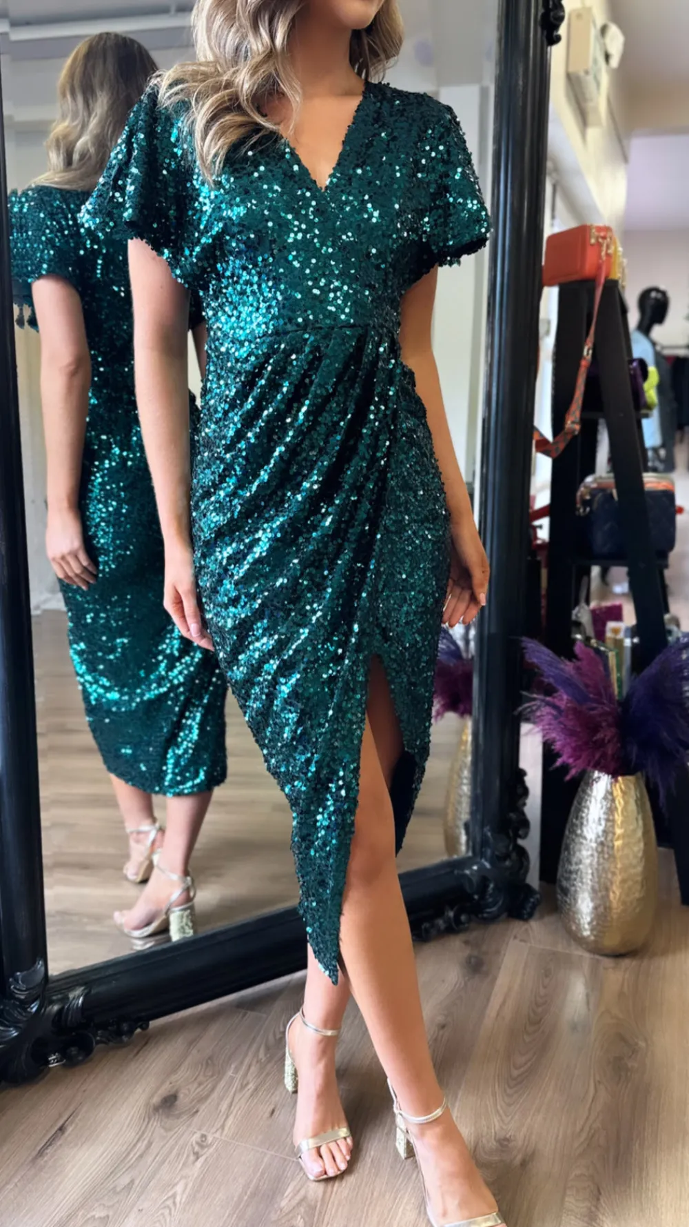 shalima_green_sequin_wrap_2.webp GIRL IN MIND Going Out Dresses | Occasion Dresses^Shalima Green Sequin Wrap Over Maxi Dress