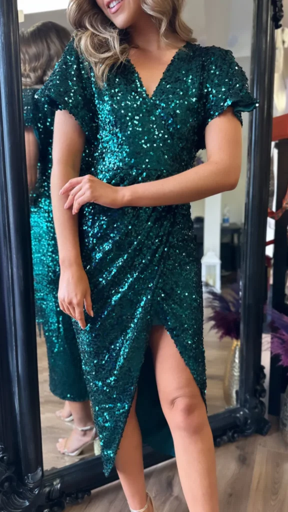 GIRL IN MIND Going Out Dresses | Occasion Dresses^Shalima Green Sequin Wrap Over Maxi Dress